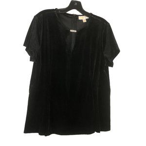 Michael Kors Women Black Velvet Short Sleeve Key Hole‎ Neck Blouse Top Size XL